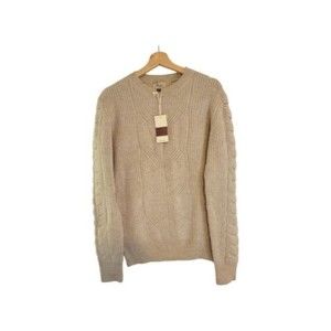 Ashley Taupe Crew Neck Cable Knit Sweater Women Size L Winter Warm Cozy